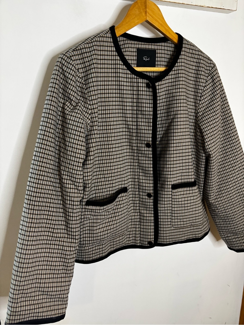 NWOT Rails Nota Jacket Ice Taupe Mini Checked Boxy Lady Jacket - Picture 5 of 11